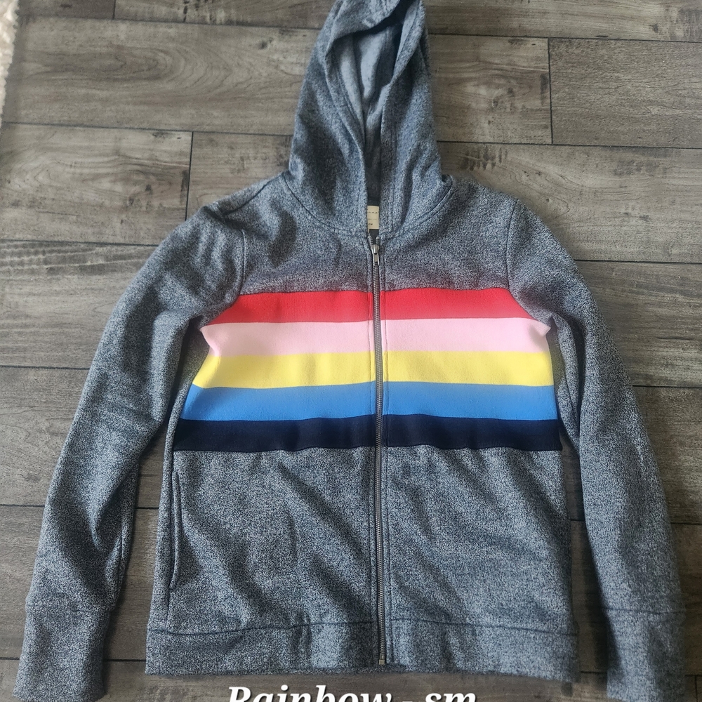 Evy's Tree Gray Hoodie with Rainbow Stripes
